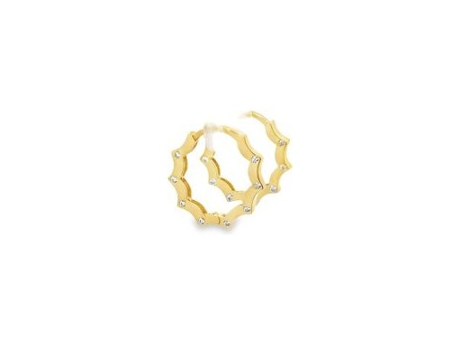 18K Yellow Gold Scalloped Hoop Earrings with Synthetic Stones